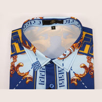 Men's Sports Shirt By Barocco Fashion Printed Long Sleeves Soft Feel ERS401 Blue - J.Valintin Men's Wear Legend - 99442