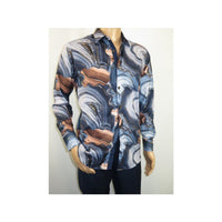 Mens Sports Shirt by DE - NIKO Long Sleeves Fashion Prints Soft Modal 1J021 Navy - J.Valintin Men's Wear Legend - 99419