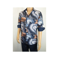 Mens Sports Shirt by DE - NIKO Long Sleeves Fashion Prints Soft Modal 1J021 Navy - J.Valintin Men's Wear Legend - 99419