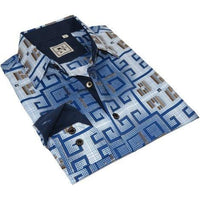 Mens Sports Shirt by DE - NIKO Long Sleeves Fashion Prints Soft Modal DSA114 Blue - J.Valintin Men's Wear Legend - 99389