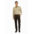 Mens Sports Shirt by DE-NIKO Long Sleeves Fashion Prints Soft Modal NK600 Khaki