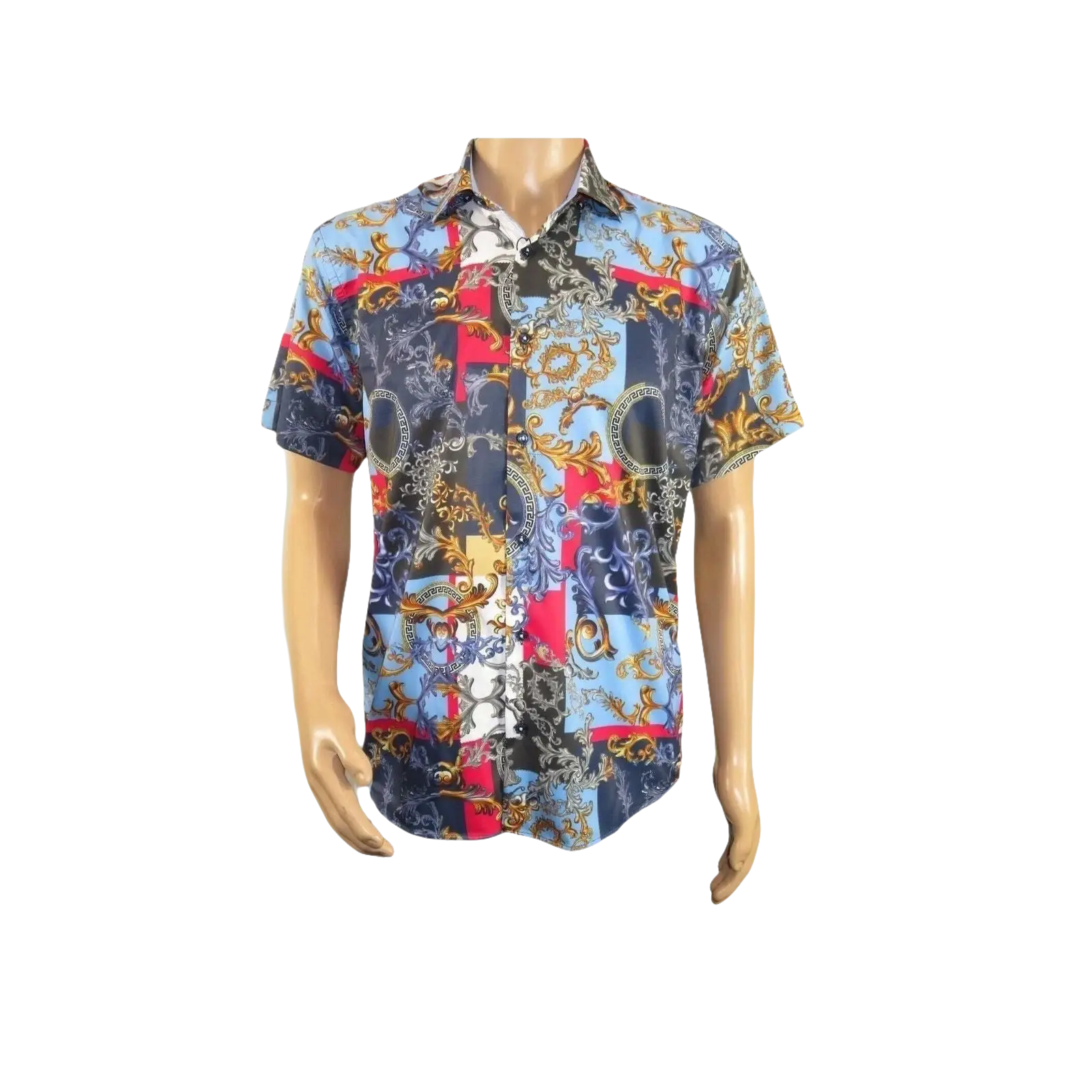 Men's Sports Shirt by MIZUMI Medallion Floral Printed Short Sleeves M647 Blue - J.Valintin Men's Wear Legend - 99154