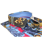 Men's Sports Shirt by MIZUMI Medallion Floral Printed Short Sleeves M647 Blue - J.Valintin Men's Wear Legend - 99154