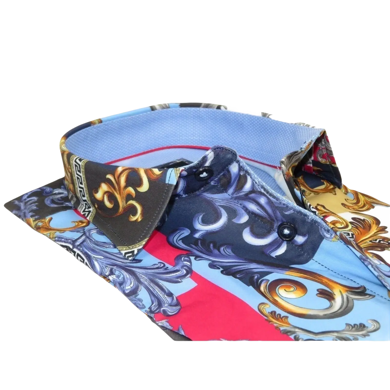 Men's Sports Shirt by MIZUMI Medallion Floral Printed Short Sleeves M647 Blue - J.Valintin Men's Wear Legend - 99154