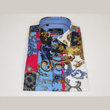 Men's Sports Shirt by MIZUMI Medallion Floral Printed Short Sleeves M647 Blue - J.Valintin Men's Wear Legend - 99154