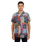 Men's Sports Shirt by MIZUMI Medallion Floral Printed Short Sleeves M647 Blue