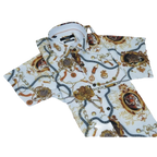 Men's Sports Shirt by MIZUMI Medallion Floral Printed Short Sleeves M648 White - J.Valintin Men's Wear Legend - 99146