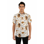 Men's Sports Shirt by MIZUMI Medallion Floral Printed Short Sleeves M648 White