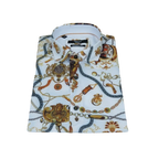 Men's Sports Shirt by MIZUMI Medallion Floral Printed Short Sleeves M648 White - J.Valintin Men's Wear Legend - 99146