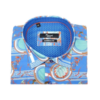 Men's Sports Shirt by MIZUMI Medallion Printed Soft Feel Short Sleeves M646 Blue - J.Valintin Men's Wear Legend - 99150