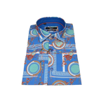 Men's Sports Shirt by MIZUMI Medallion Printed Soft Feel Short Sleeves M646 Blue - J.Valintin Men's Wear Legend - 99150