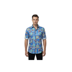 Men's Sports Shirt by MIZUMI Medallion Printed Soft Feel Short Sleeves M646 Blue