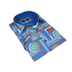 Men's Sports Shirt by MIZUMI Medallion Printed Soft Feel Short Sleeves M646 Blue - J.Valintin Men's Wear Legend - 99150