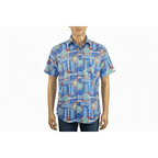 Men's Sports Shirt by MIZUMI Medallion Printed Soft Feel Short Sleeves M646 Blue