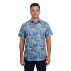 Men's Sports Shirt by MIZUMI Medallion Printed Soft Feel Short Sleeves M646 Blue