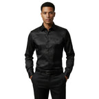 Men's Sports Shirt By Moderno Fancy Silky Satin Long Sleeves MJLS - 143 Black - J.Valintin Men's Wear Legend - MJLS - 143 Black - M