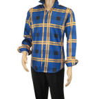 Men's Sports Shirt By Moderno Plaid Fancy Silky Long Sleeves MJLS - 810 Navy Blue - J.Valintin Men's Wear Legend - MJLS - 810 Navy - M
