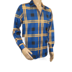 Men's Sports Shirt By Moderno Plaid Fancy Silky Long Sleeves MJLS - 810 Navy Blue - J.Valintin Men's Wear Legend - MJLS - 810 Navy - M