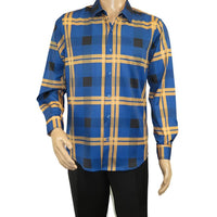 Men's Sports Shirt By Moderno Plaid Fancy Silky Long Sleeves MJLS - 810 Navy Blue - J.Valintin Men's Wear Legend - MJLS - 810 Navy - M