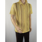 Mens Stacy Adams Italian Style Knit Woven Shirt Short Sleeves 3107 Honey Beige - J.Valintin Men's Wear Legend - 94948