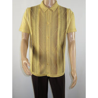 Mens Stacy Adams Italian Style Knit Woven Shirt Short Sleeves 3107 Honey Beige - J.Valintin Men's Wear Legend - 94948