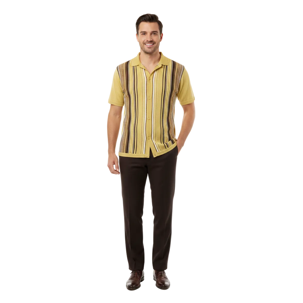 Mens Stacy Adams Italian Style Knit Woven Shirt Short Sleeves 3112 Honey Beige
