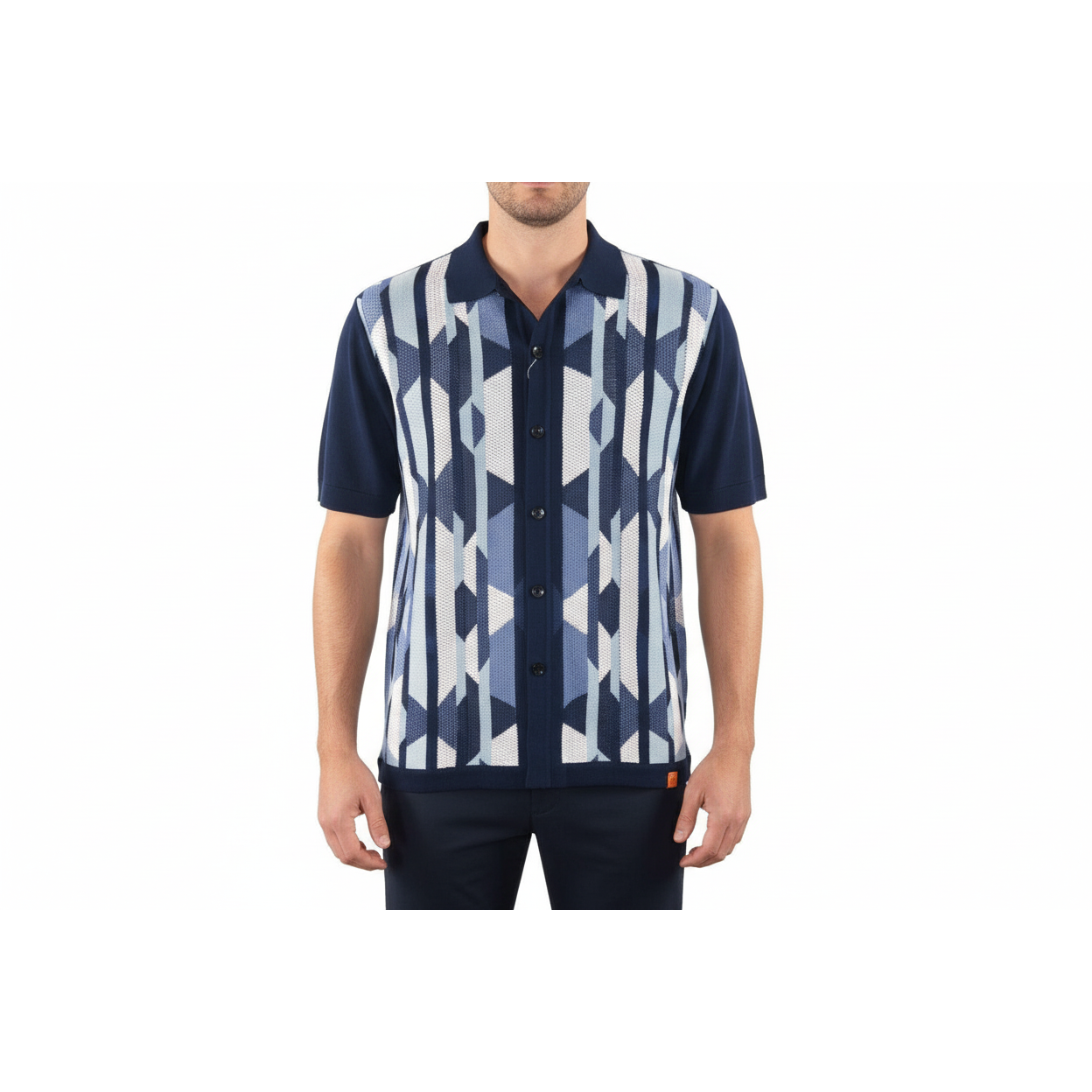Mens Stacy Adams Italian Style Knit Woven Shirt Short Sleeves 3117 Navy Blue