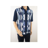 Mens Stacy Adams Italian Style Knit Woven Shirt Short Sleeves 3117 Navy Blue - J.Valintin Men's Wear Legend - 94966