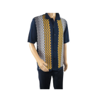 Mens Stacy Adams Italian Style Knit Woven Shirt Short Sleeves 3118 Navy Blue - J.Valintin Men's Wear Legend - 94858