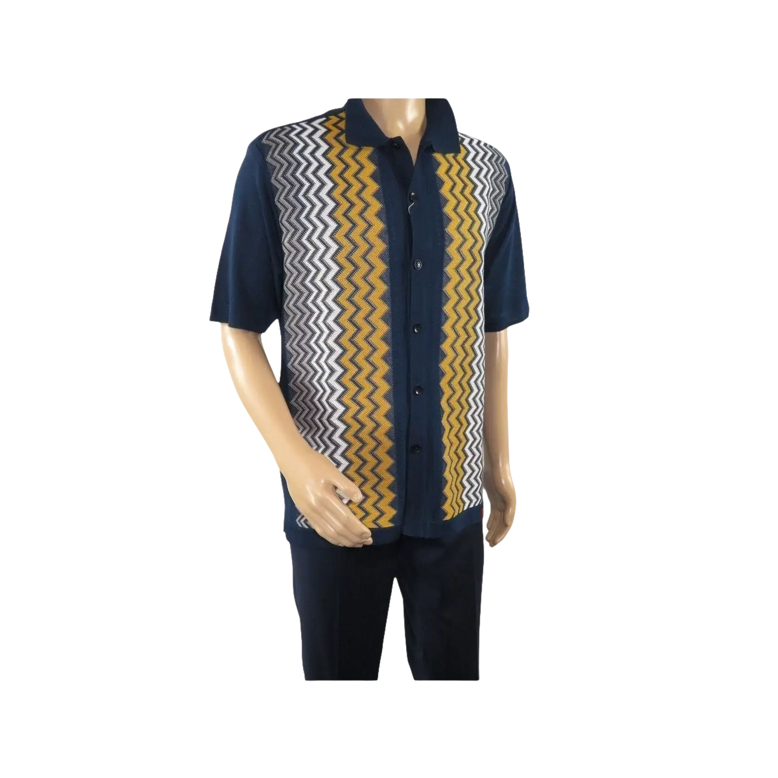 Mens Stacy Adams Italian Style Knit Woven Shirt Short Sleeves 3118 Navy Blue - J.Valintin Men's Wear Legend - 94858