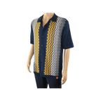 Mens Stacy Adams Italian Style Knit Woven Shirt Short Sleeves 3118 Navy Blue - J.Valintin Men's Wear Legend - 94858