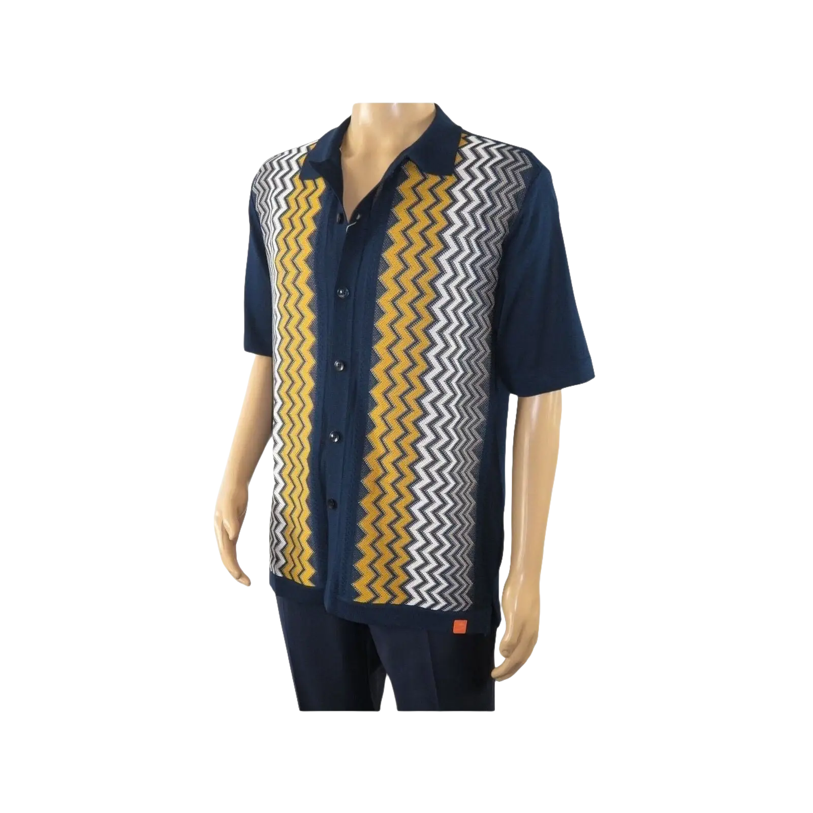 Mens Stacy Adams Italian Style Knit Woven Shirt Short Sleeves 3118 Navy Blue - J.Valintin Men's Wear Legend - 94858