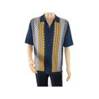 Mens Stacy Adams Italian Style Knit Woven Shirt Short Sleeves 3118 Navy Blue - J.Valintin Men's Wear Legend - 94858