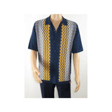 Mens Stacy Adams Italian Style Knit Woven Shirt Short Sleeves 3118 Navy Blue - J.Valintin Men's Wear Legend - 94858