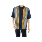 Mens Stacy Adams Italian Style Knit Woven Shirt Short Sleeves 3118 Navy Blue - J.Valintin Men's Wear Legend - 94858