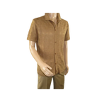 Mens Stacy Adams Italian Style Knit Woven Shirt Short Sleeves 3128 Cafe Brown - J.Valintin Men's Wear Legend - 94894