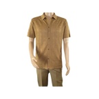 Mens Stacy Adams Italian Style Knit Woven Shirt Short Sleeves 3128 Cafe Brown - J.Valintin Men's Wear Legend - 94894