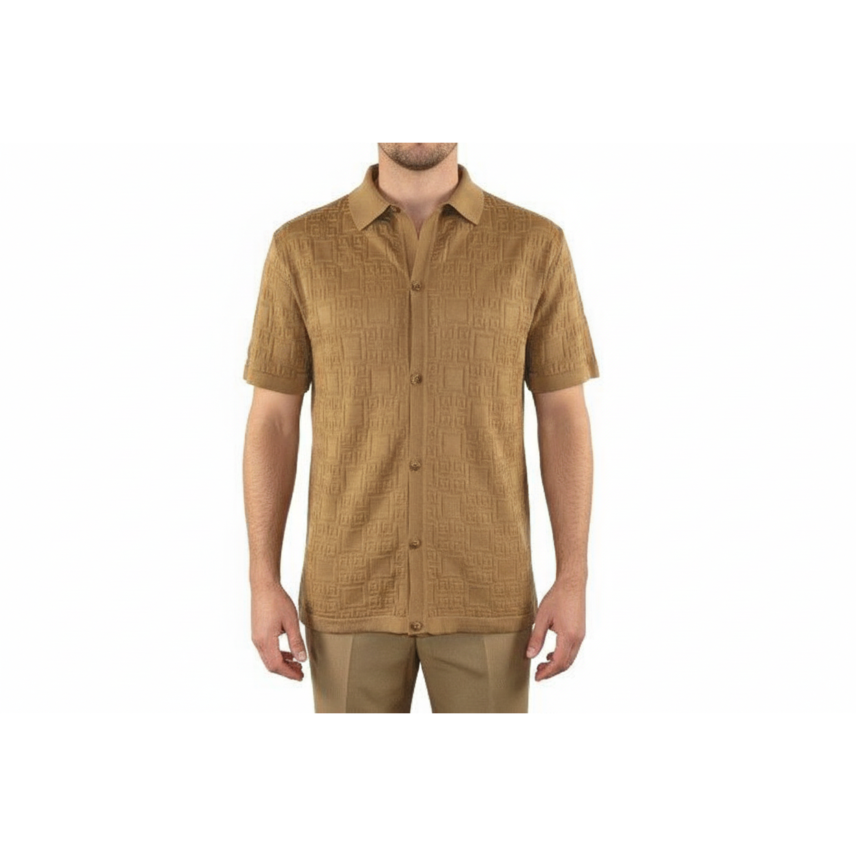 Mens Stacy Adams Italian Style Knit Woven Shirt Short Sleeves 3128 Cafe Brown