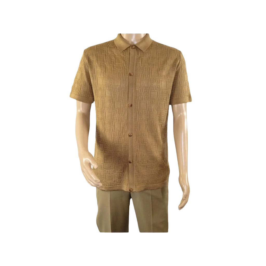 Mens Stacy Adams Italian Style Knit Woven Shirt Short Sleeves 3128 Cafe Brown - J.Valintin Men's Wear Legend - 94894