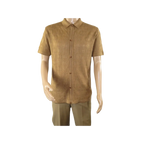 Mens Stacy Adams Italian Style Knit Woven Shirt Short Sleeves 3128 Cafe Brown - J.Valintin Men's Wear Legend - 94894