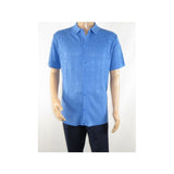 Mens Stacy Adams Italian Style Knit Woven Shirt Short Sleeves 3128 Denim Blue - J.Valintin Men's Wear Legend - 94900