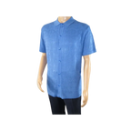 Mens Stacy Adams Italian Style Knit Woven Shirt Short Sleeves 3128 Denim Blue - J.Valintin Men's Wear Legend - 94900