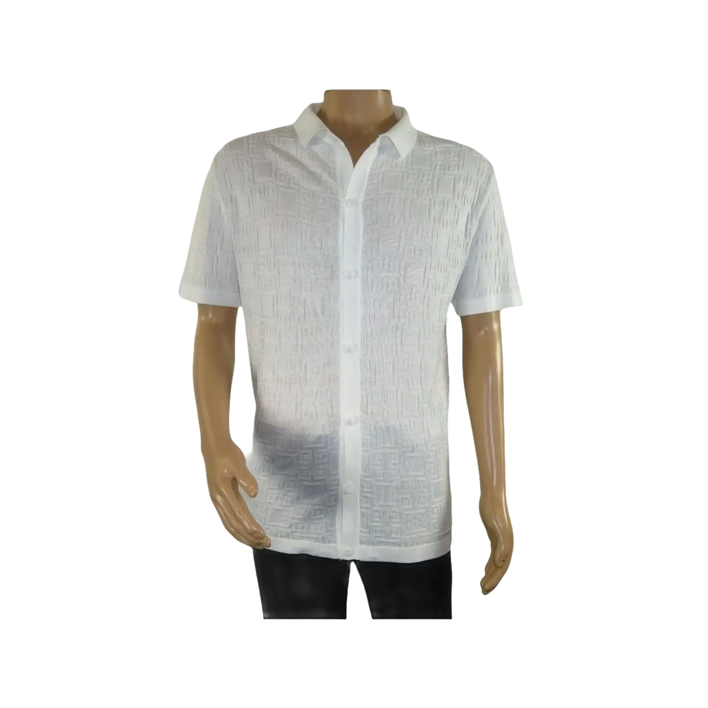 Mens Stacy Adams Italian Style Knit Woven Shirt Short Sleeves 3128 Pure White - J.Valintin Men's Wear Legend - 94912