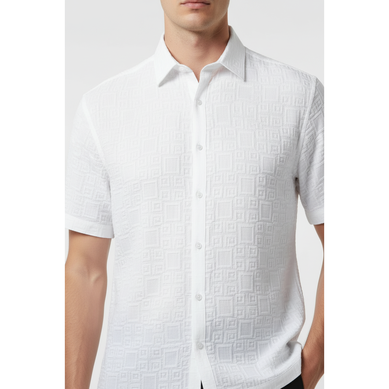 Mens Stacy Adams Italian Style Knit Woven Shirt Short Sleeves 3128 Pure White