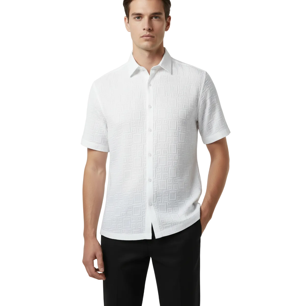 Mens Stacy Adams Italian Style Knit Woven Shirt Short Sleeves 3128 Pure White