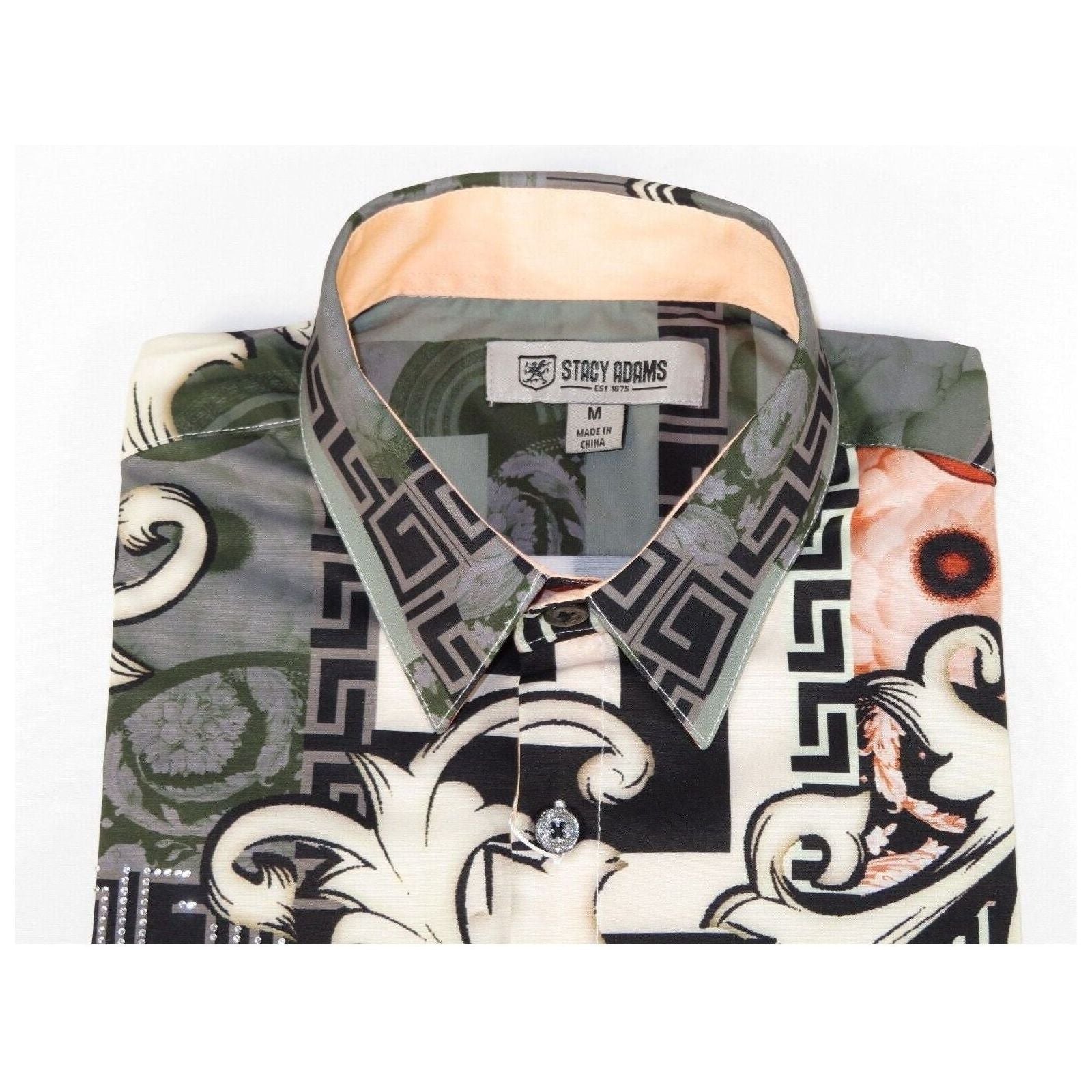 Mens Stacy Adams Medallion Lion Print Sports Shirt Stage Singer 4951 Gray Multi - J.Valintin Men's Wear Legend - 97801