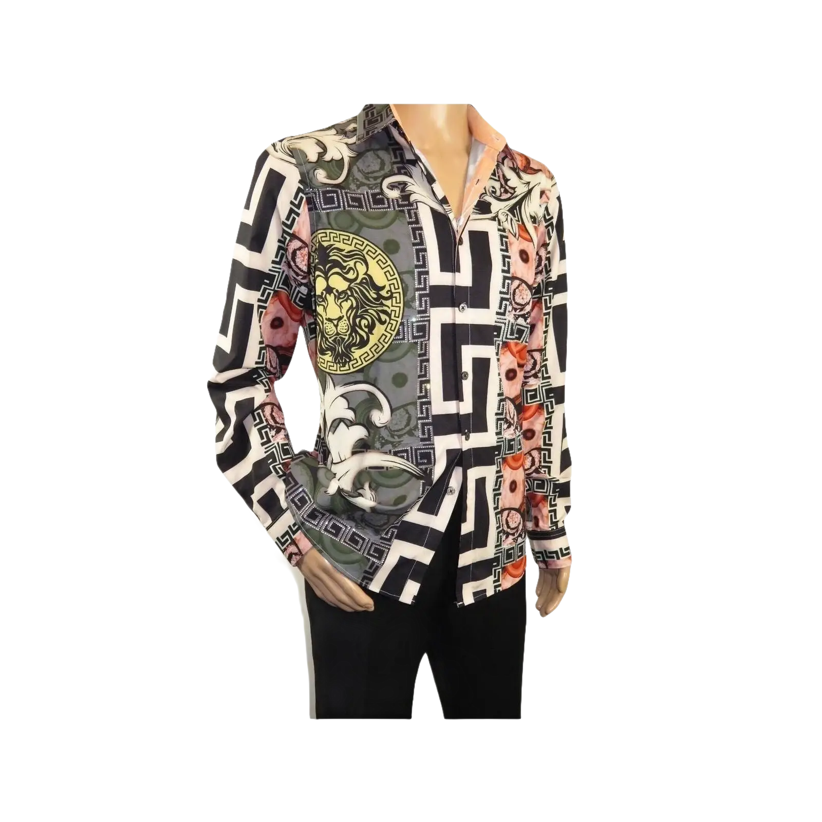 Mens Stacy Adams Medallion Lion Print Sports Shirt Stage Singer 4951 Gray Multi - J.Valintin Men's Wear Legend - 97801