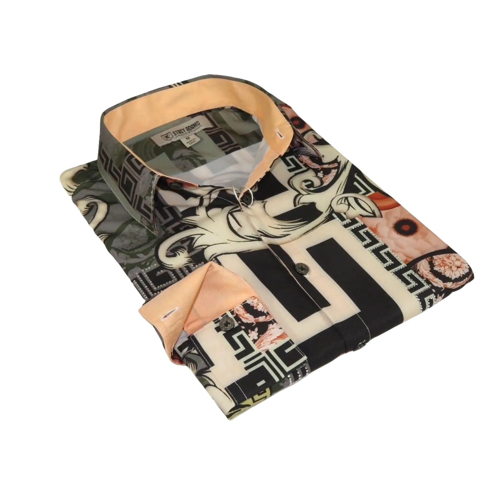 Mens Stacy Adams Medallion Lion Print Sports Shirt Stage Singer 4951 Gray Multi - J.Valintin Men's Wear Legend - 97801