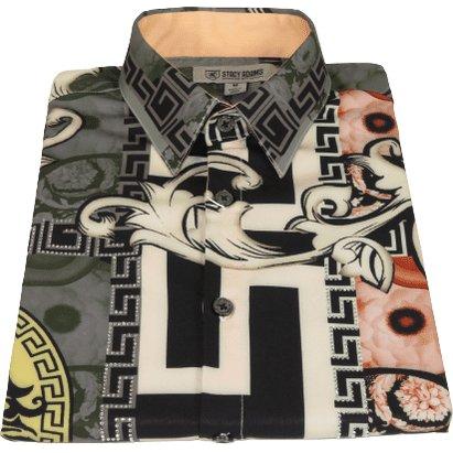 Mens Stacy Adams Medallion Lion Print Sports Shirt Stage Singer 4951 Gray Multi - J.Valintin Men's Wear Legend - 97801