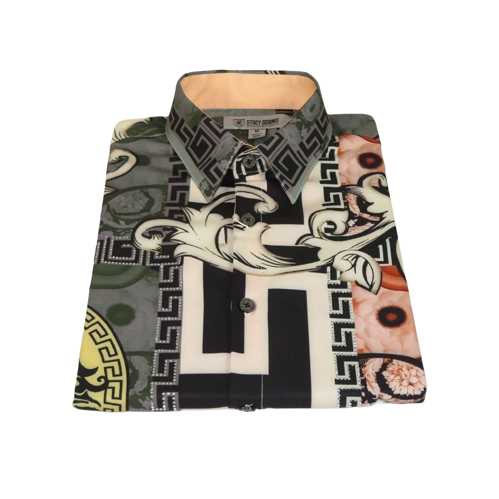 Mens Stacy Adams Medallion Lion Print Sports Shirt Stage Singer 4951 Gray Multi - J.Valintin Men's Wear Legend - 97801